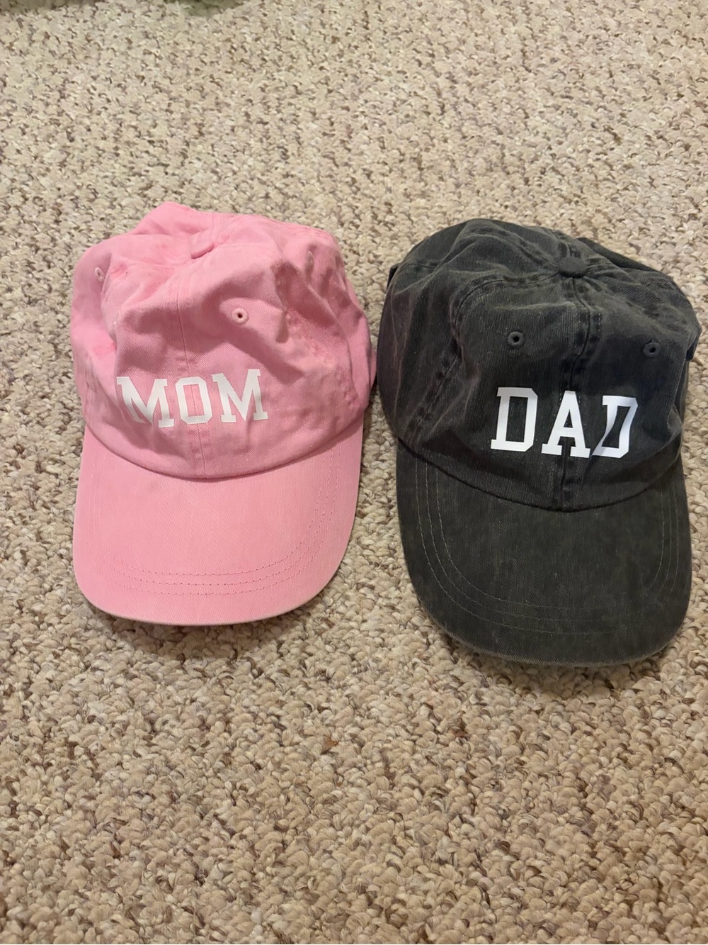 Mom and Dad matching baseball hats - perfect for baby announcement photos